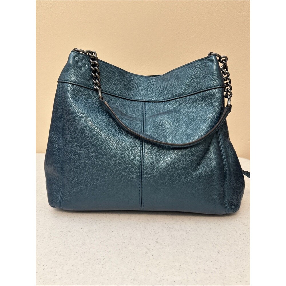Coach 22209 Lexy Leather Chain Metallic Peacock Teal Tote Shoulder Bag Purse EUC - Picture 10 of 16